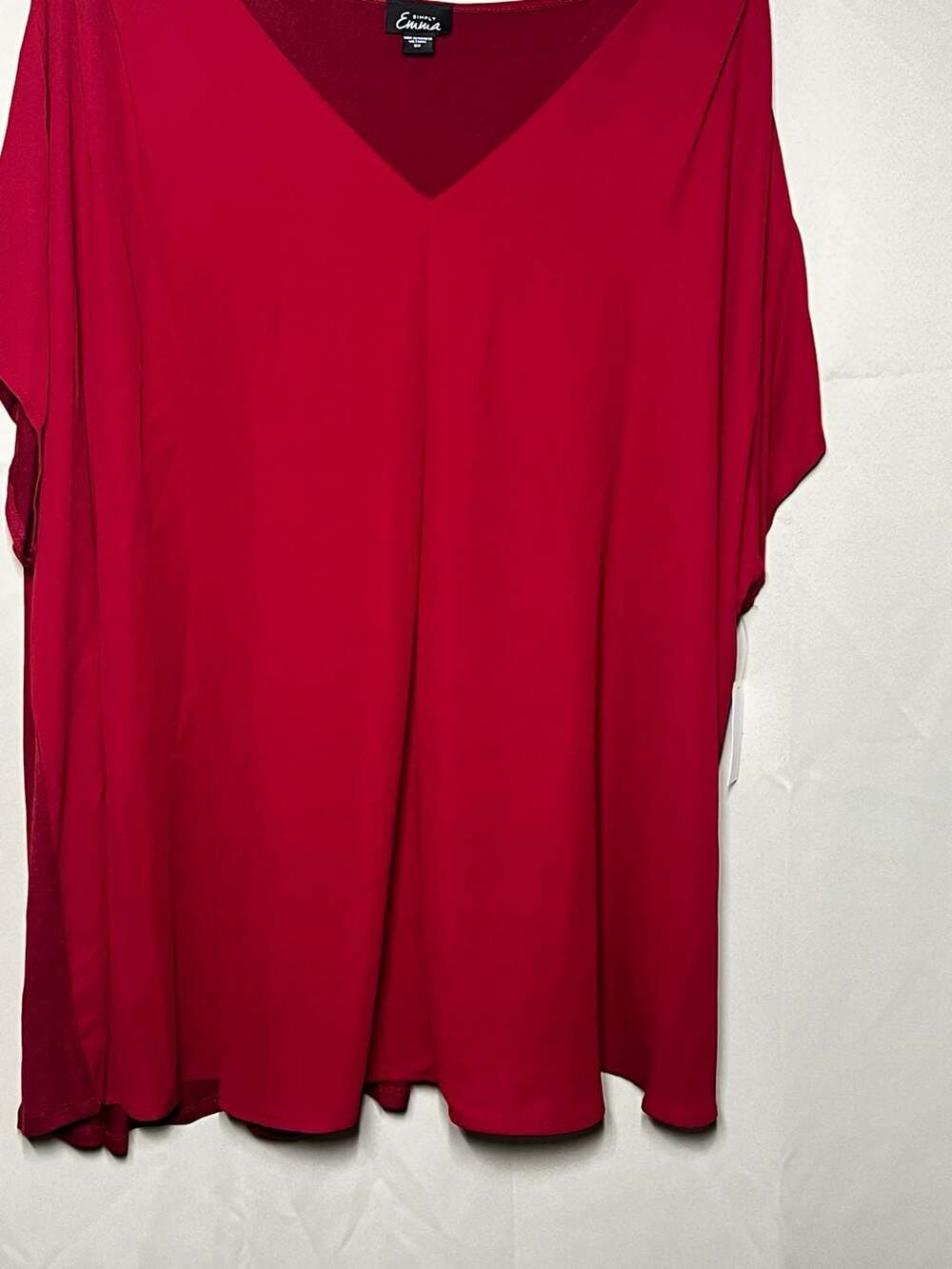 Simply Emma V-Neck Tunic Top Size 3X Red Batwing Sleeve